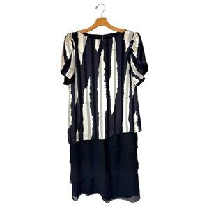 Lizzy‎ & Johnny Dress Women Large Black Ivory Satin Tiered Midi Vintage Retro